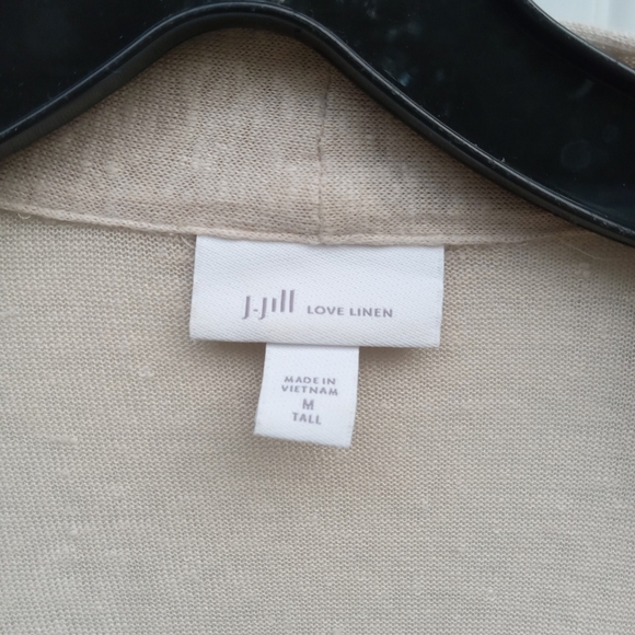 J. Jill Love Linen Cream/Tan Open-Front Cardigan Medium Tall Lightweight - Picture 2 of 6